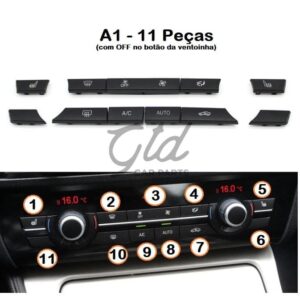 Conjunto de 11 botões Módulo Ar Condicionado BMW Série 5/6/7 X5 X6 F10 F16 2009-2020-A1
