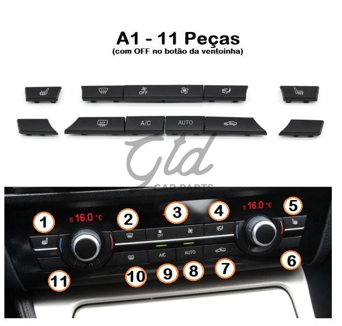 Conjunto de 11 botões Módulo Ar Condicionado BMW Série 5/6/7 X5 X6 F10 F16 2009-2020-A2 - Image 6
