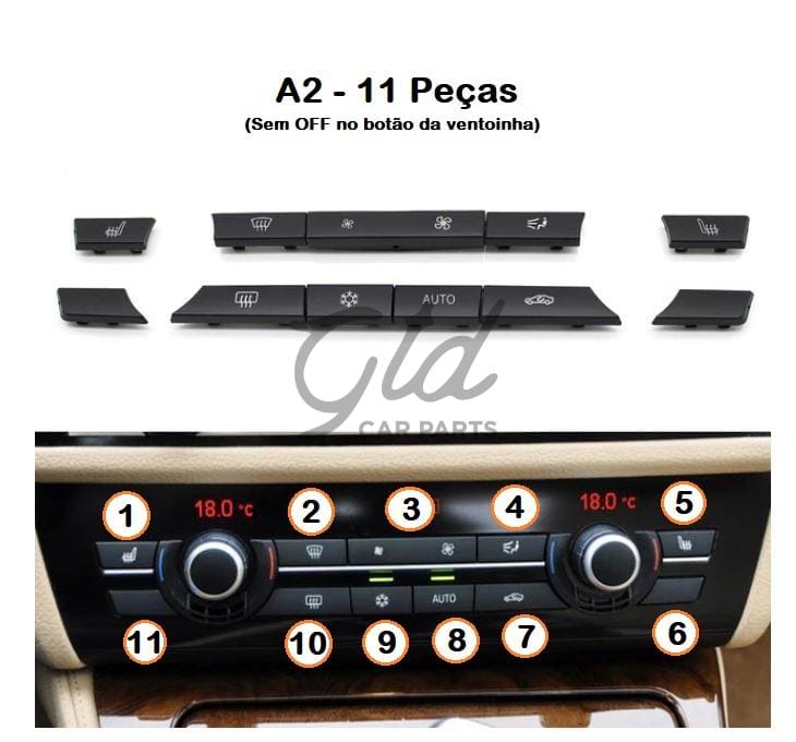 Conjunto de 11 botões Módulo Ar Condicionado BMW Série 5/6/7 X5 X6 F10 F16 2009-2020-A1 - Image 6