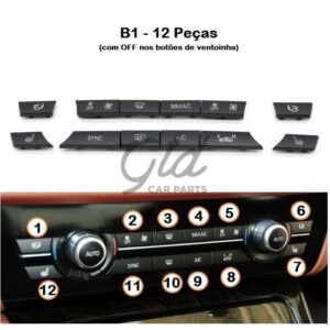 Conjunto de 12 botões Módulo Ar Condicionado BMW Série 5/6/7 X5 X6 F10 F16 2009-2020-B1