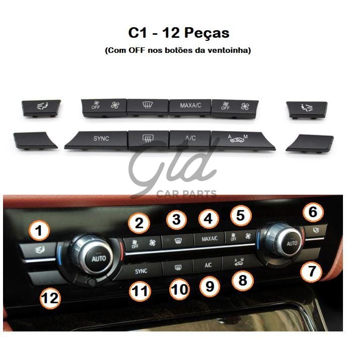Pack 12 botões Módulo Ar Condicionado BMW Série 5/6/7 X5 X6 F10 F16 2009-2020-C1