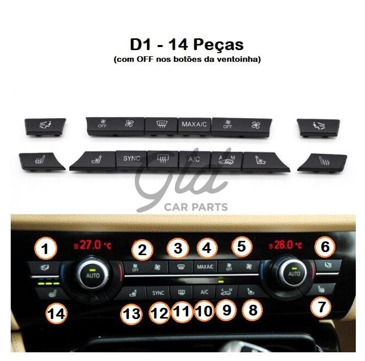 Pack 14 botões Módulo Ar Condicionado BMW Série 5/6/7 X5 X6 F10 F16 2009-2020-D2 - Image 6
