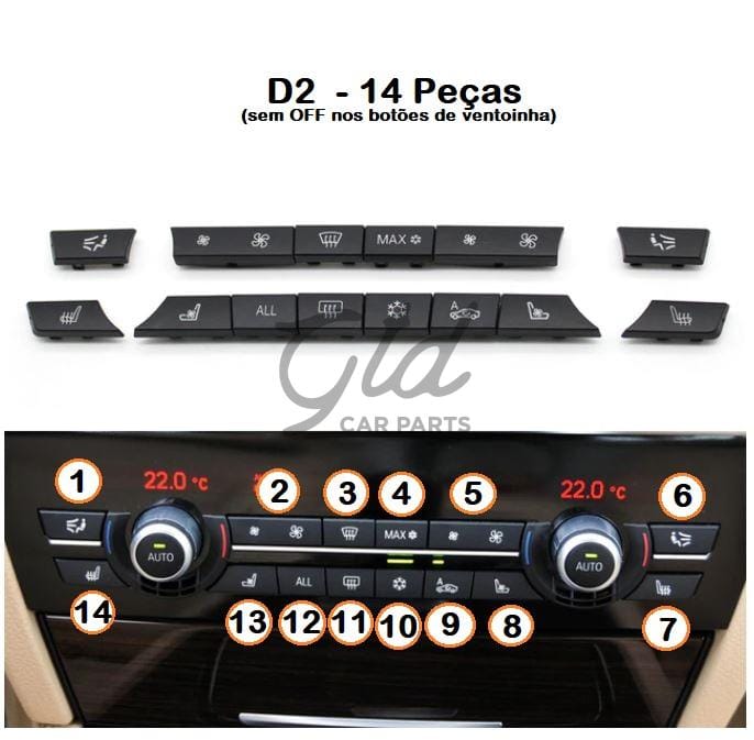 Pack 14 botões Módulo Ar Condicionado BMW Série 5/6/7 X5 X6 F10 F16 2009-2020-D1 - Image 6
