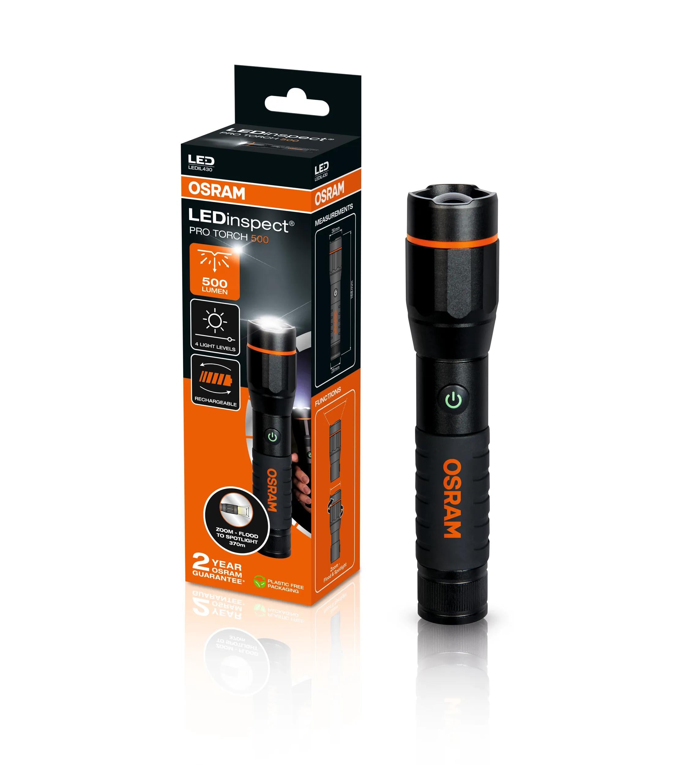 Lanterna LED Recarregável OSRAM PRO TORCH 500 com Zoom